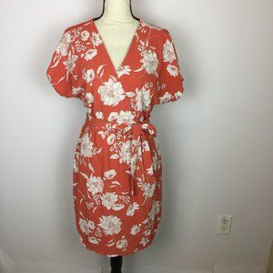 Studio B By Bobeau Wrap Dress Sz M Womans Red Floral Short Sleeve Elastic Waist